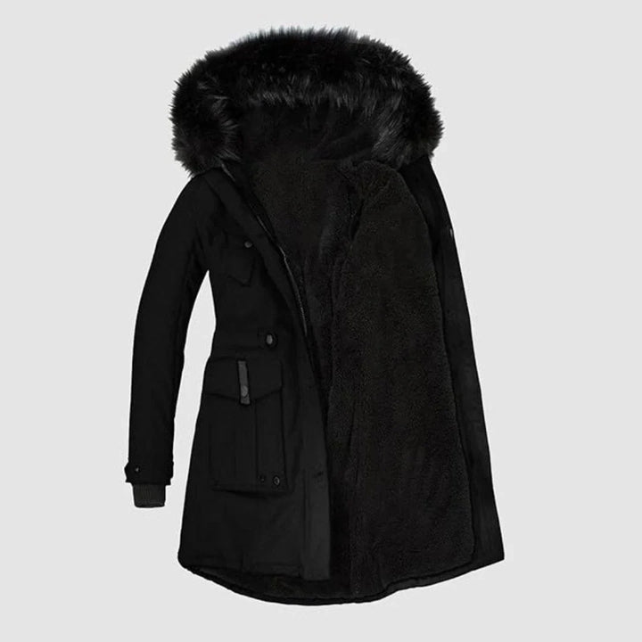 Winter Hooded Parka Women Faux Fur Trim Drawstring Waist Coat