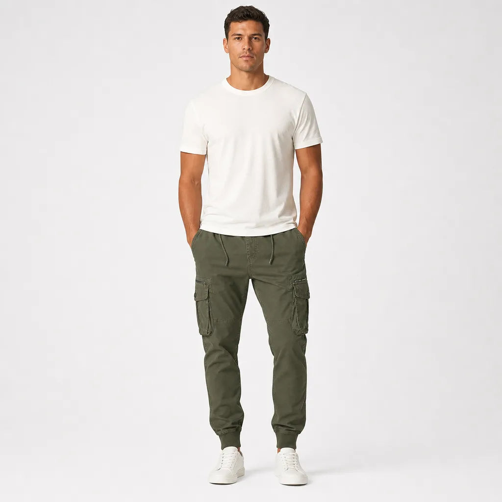 Men’s Cotton Cargo Joggers with Tapered Leg