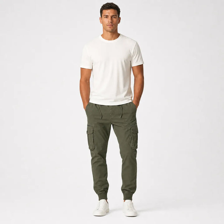 Men’s Cotton Cargo Joggers with Tapered Leg