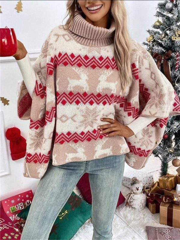 Women's Reindeer Knit Turtleneck Holiday Sweater