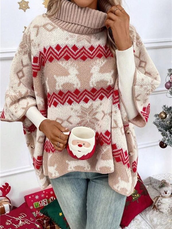 Women's Reindeer Knit Turtleneck Holiday Sweater
