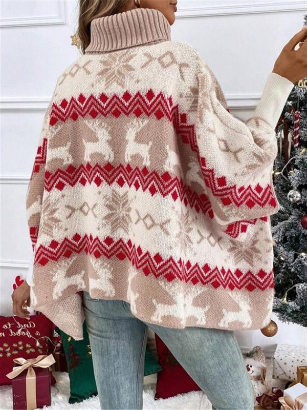 Women's Reindeer Knit Turtleneck Holiday Sweater