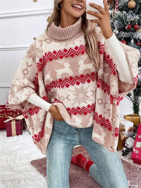 Women's Reindeer Knit Turtleneck Holiday Sweater