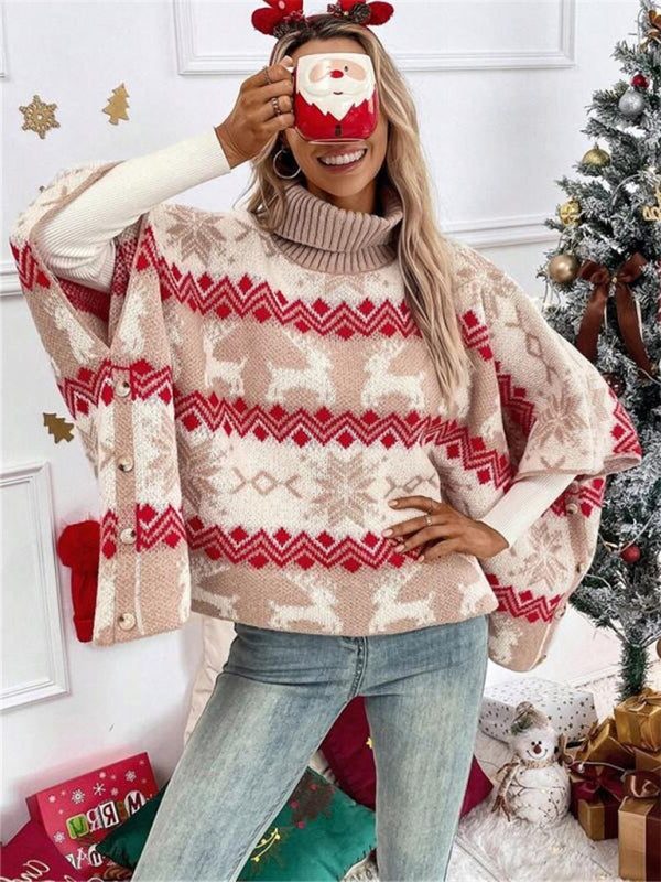 Women's Reindeer Knit Turtleneck Holiday Sweater