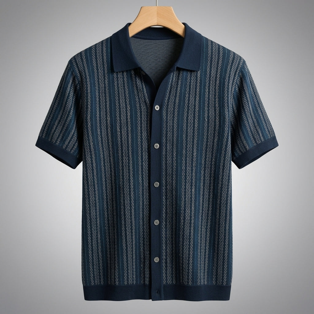 Men's Knit Button-Down Shirt – Breathable Cotton Blend