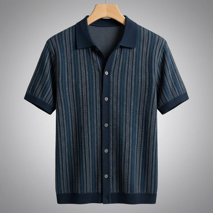 Men's Knit Button-Down Shirt – Breathable Cotton Blend