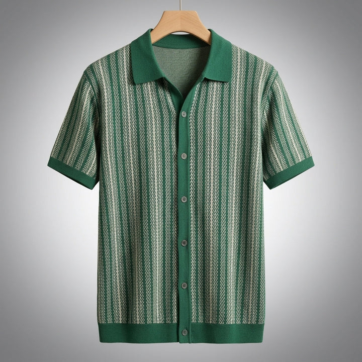 Men's Knit Button-Down Shirt – Breathable Cotton Blend
