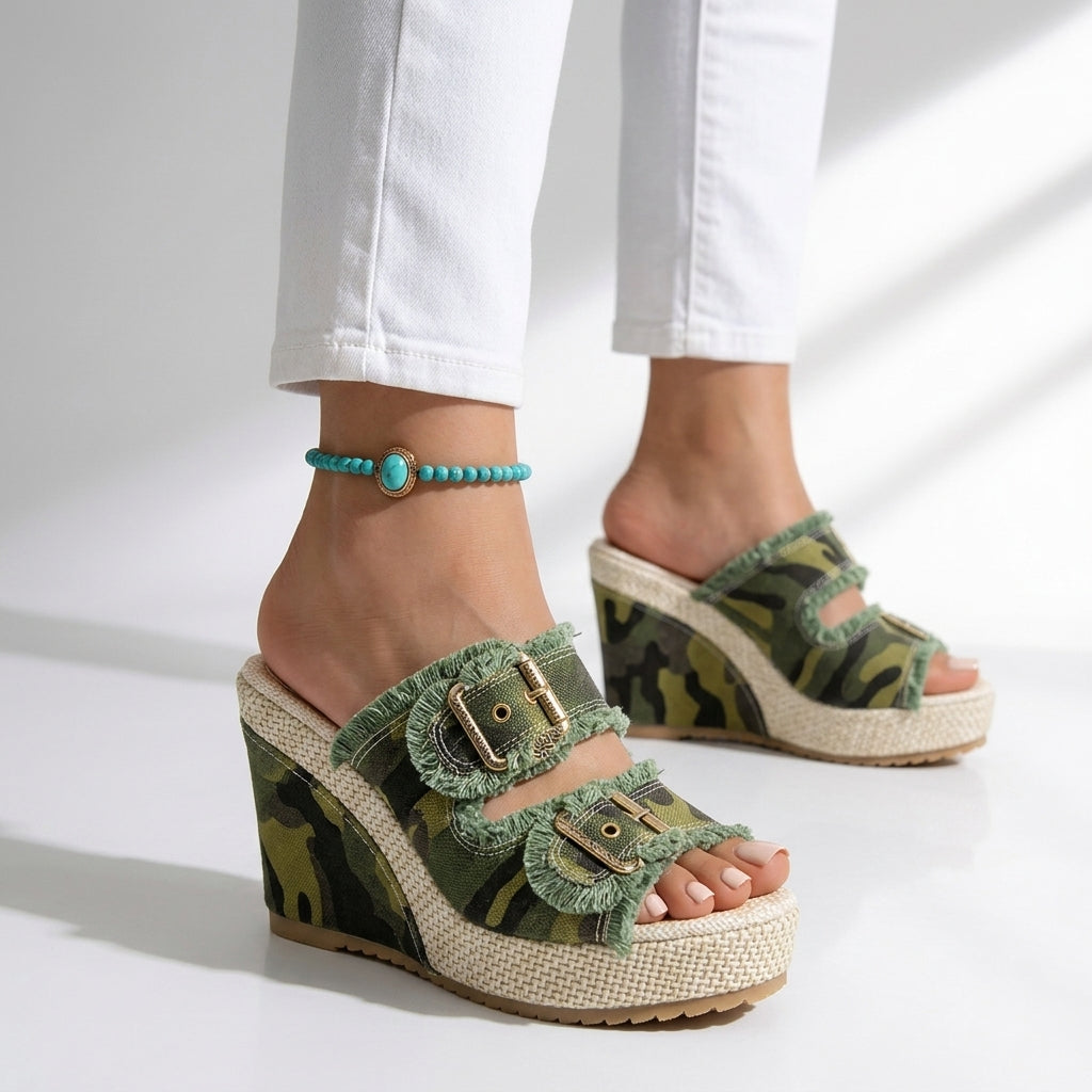 Women's Buckle Wedge Sandals Platform Comfort Shoes