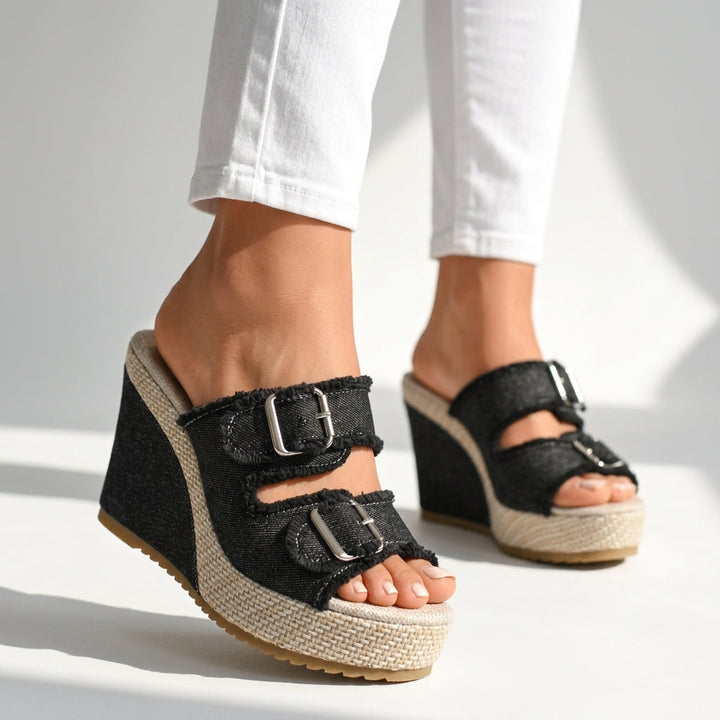 Women's Buckle Wedge Sandals Platform Comfort Shoes