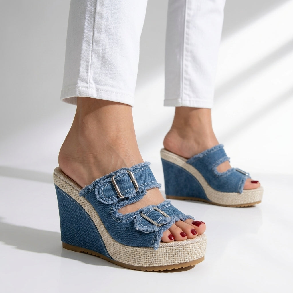 Women's Buckle Wedge Sandals Platform Comfort Shoes