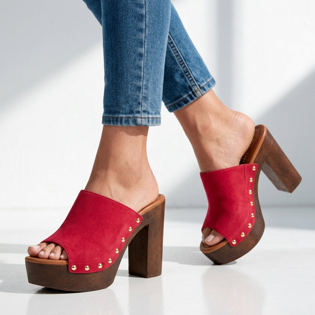 Women's Studded Platform Sandals Buckle Strap Shoes