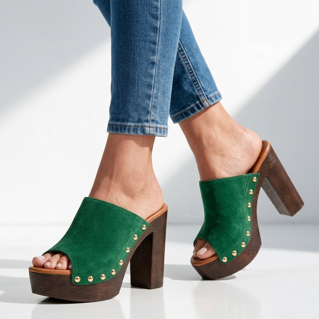Women's Studded Platform Sandals Buckle Strap Shoes