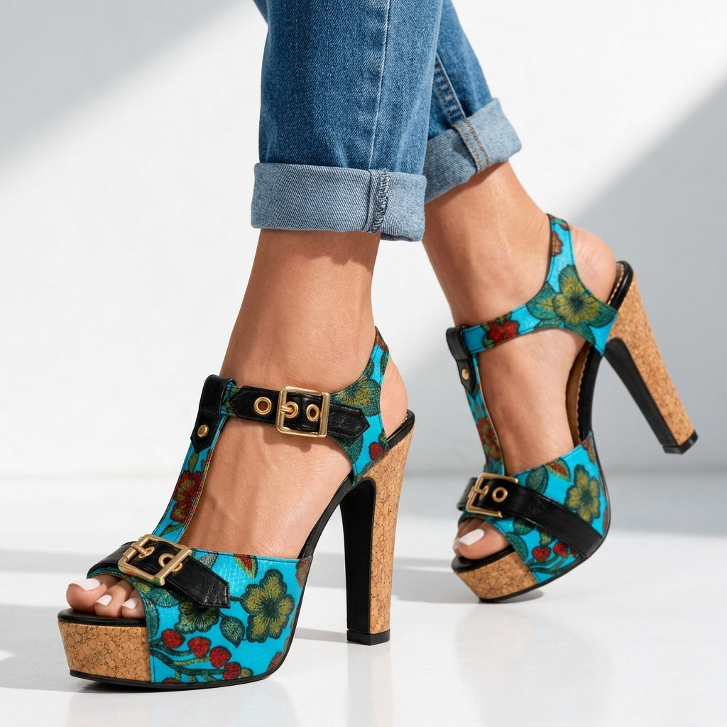 Women's Floral Platform Sandals with Cushioned Insole
