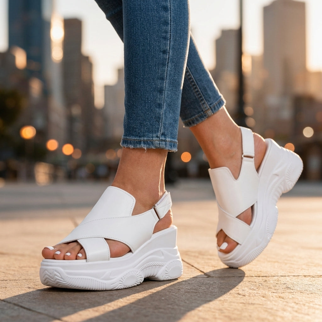 Women's Tessa Crossover Platform Sandals – Cushioned Wedge