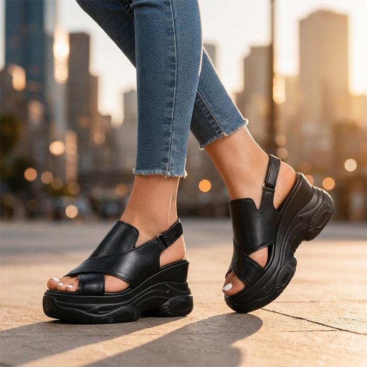 Women's Tessa Crossover Platform Sandals – Cushioned Wedge