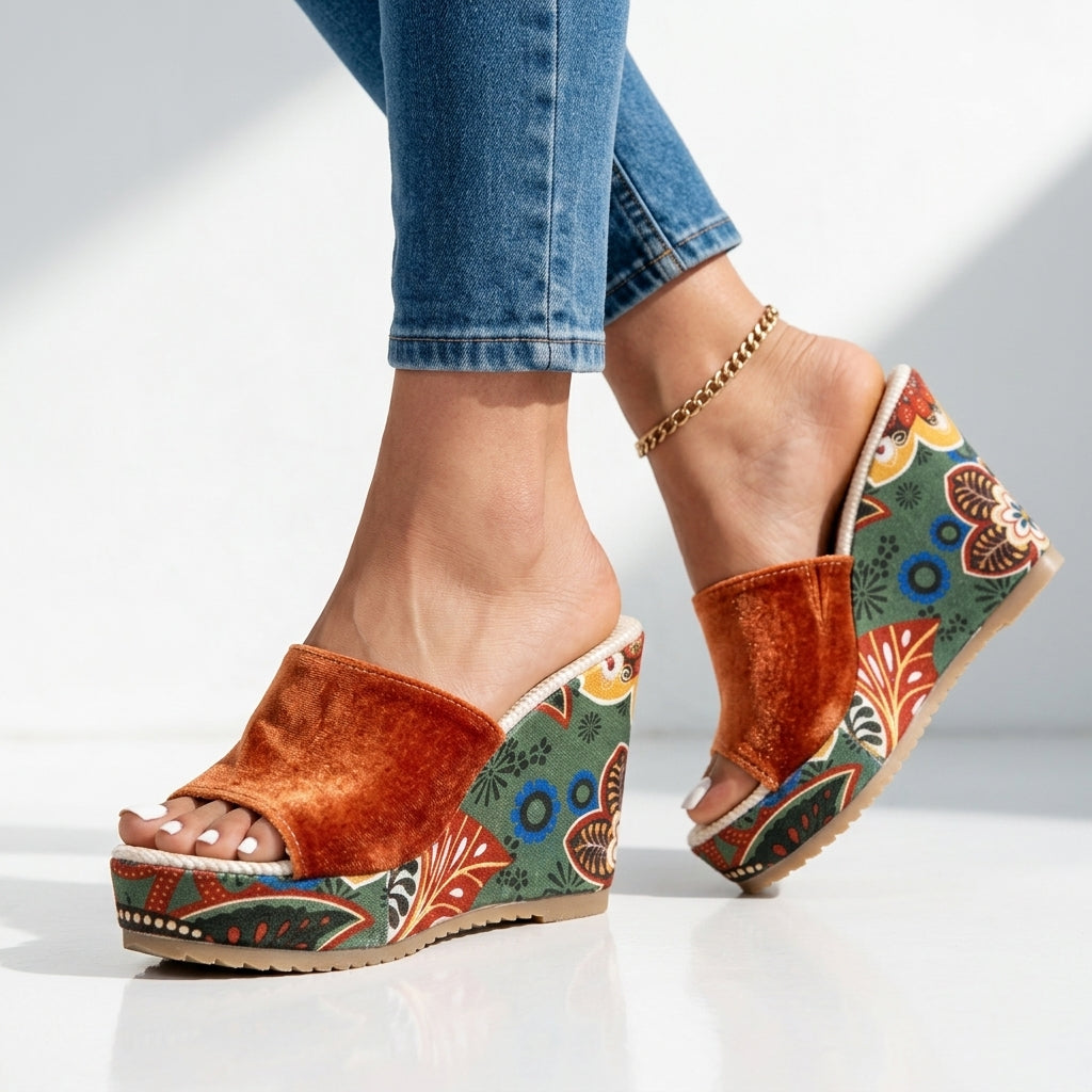 Marigold Floral Wedge Sandals