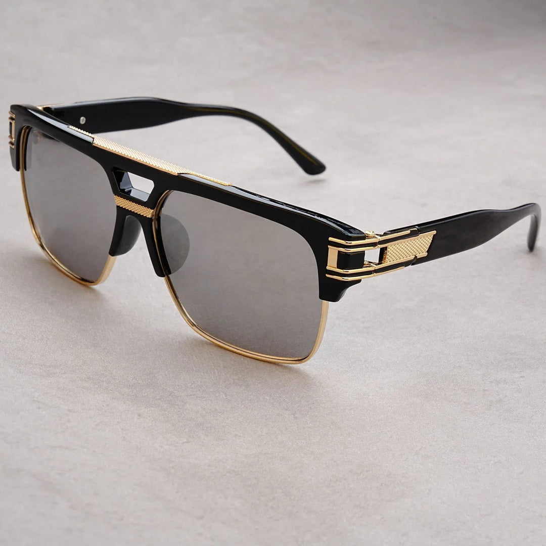 Men's UV380 Flat Top Sunglasses – Gold Detail