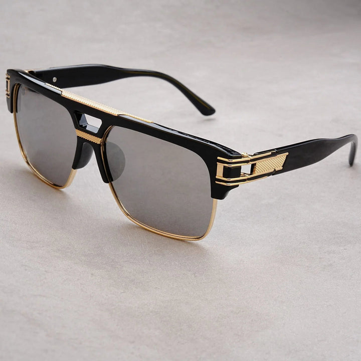 Men's UV380 Flat Top Sunglasses – Gold Detail