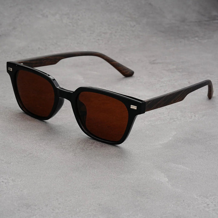 Men's UV400 Square Sunglasses – Wood Grain Arms