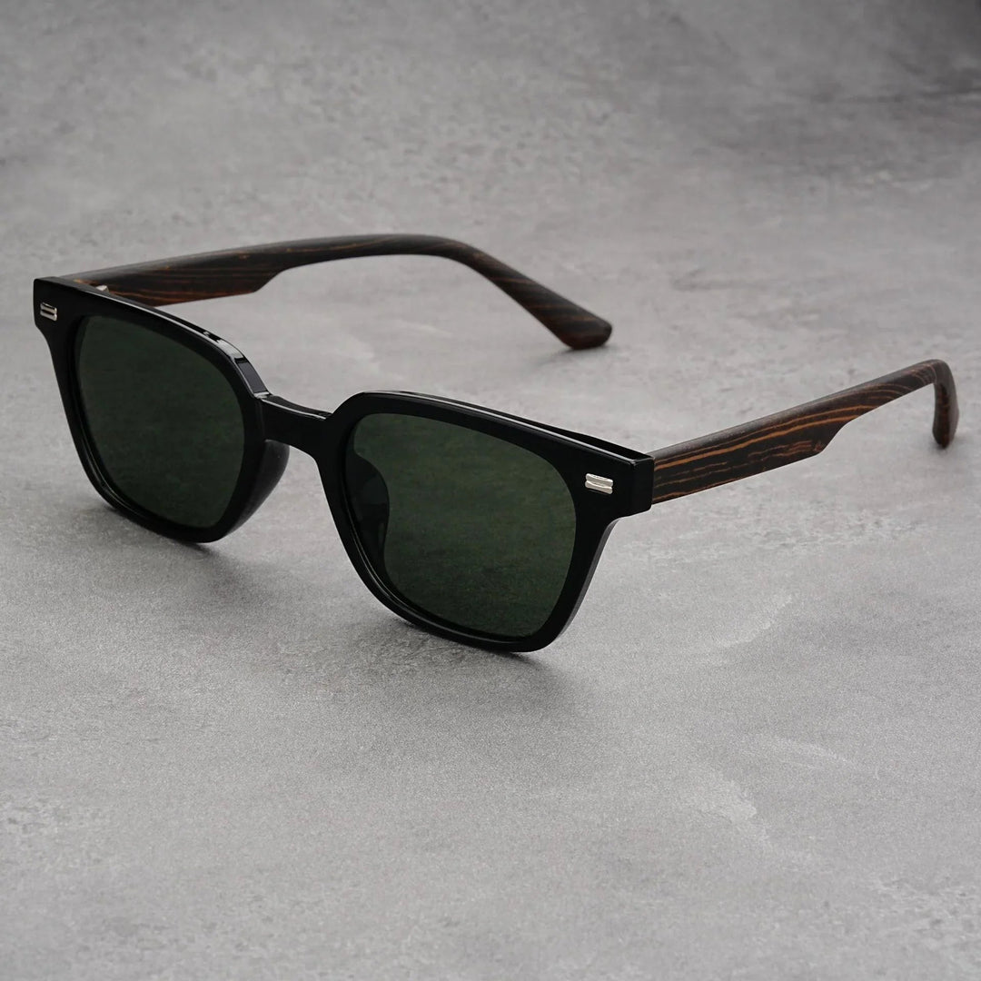 Men's UV400 Square Sunglasses – Wood Grain Arms
