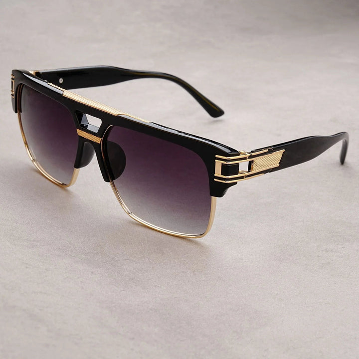 Men's UV380 Flat Top Sunglasses – Gold Detail