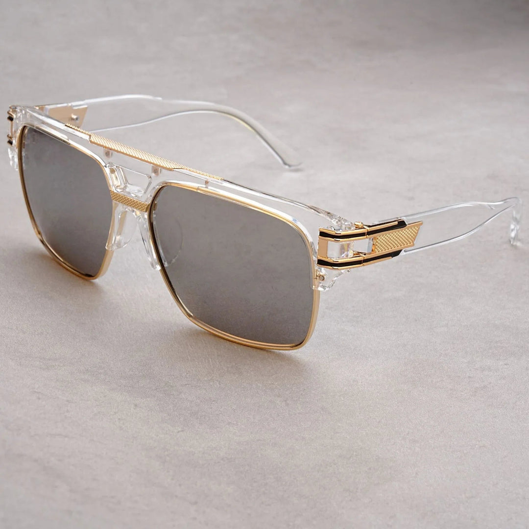Men's UV380 Flat Top Sunglasses – Gold Detail