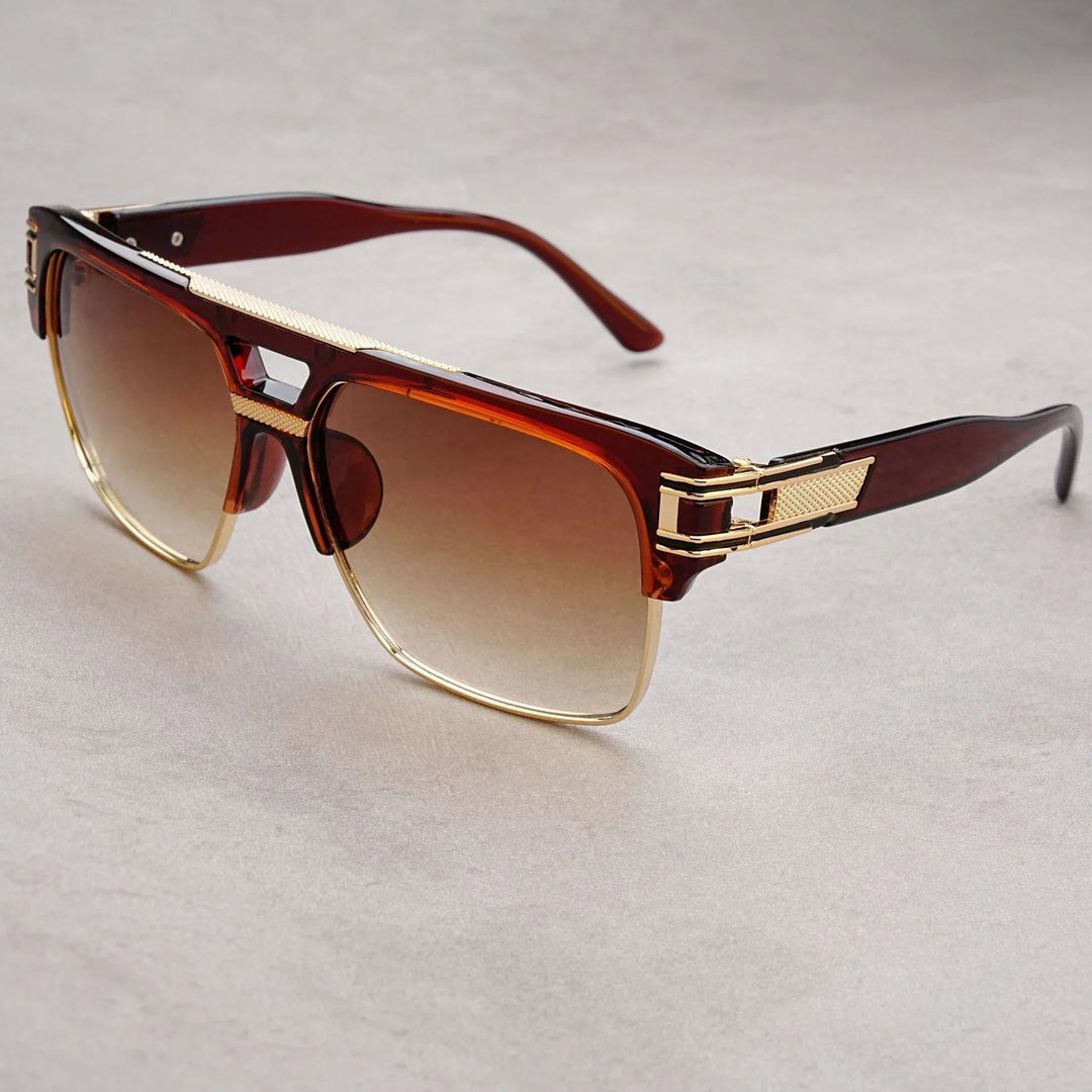 Men's UV380 Flat Top Sunglasses – Gold Detail