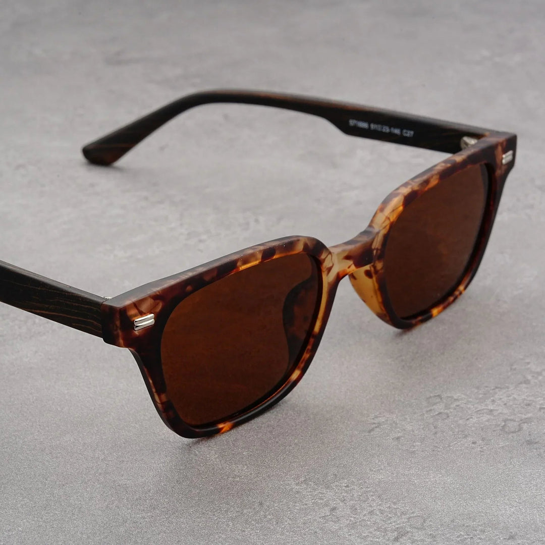 Men's UV400 Square Sunglasses – Wood Grain Arms