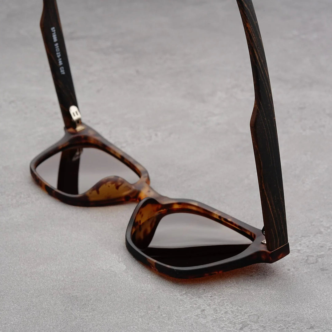Men's UV400 Square Sunglasses – Wood Grain Arms