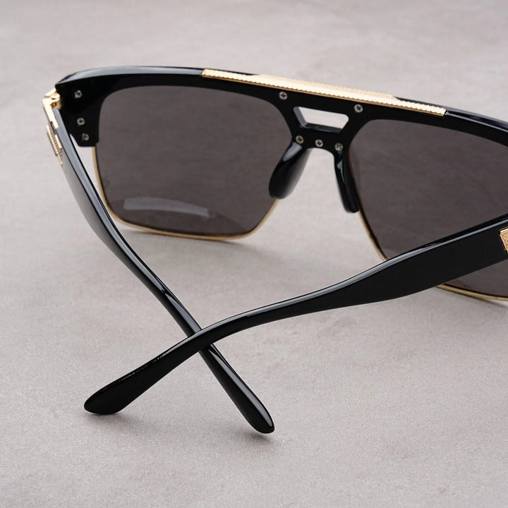 Men's UV380 Flat Top Sunglasses – Gold Detail