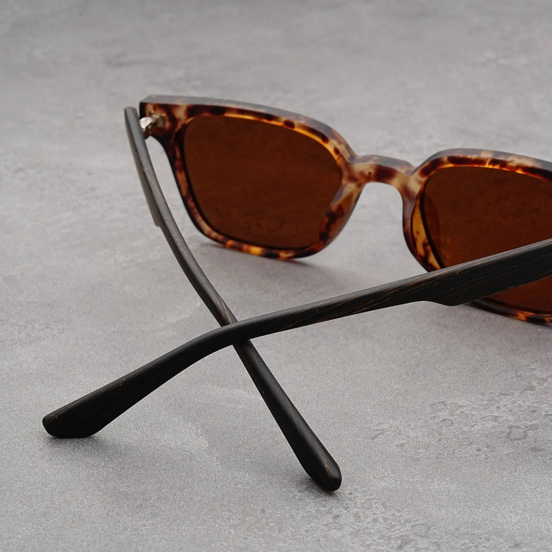 Men's UV400 Square Sunglasses – Wood Grain Arms