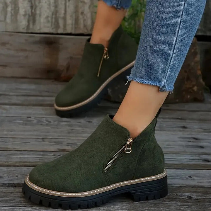 Women's Zipper Ankle Boots - Stylish Low Block Heel Booties