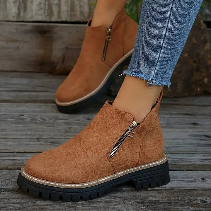 Women's Zipper Ankle Boots - Stylish Low Block Heel Booties