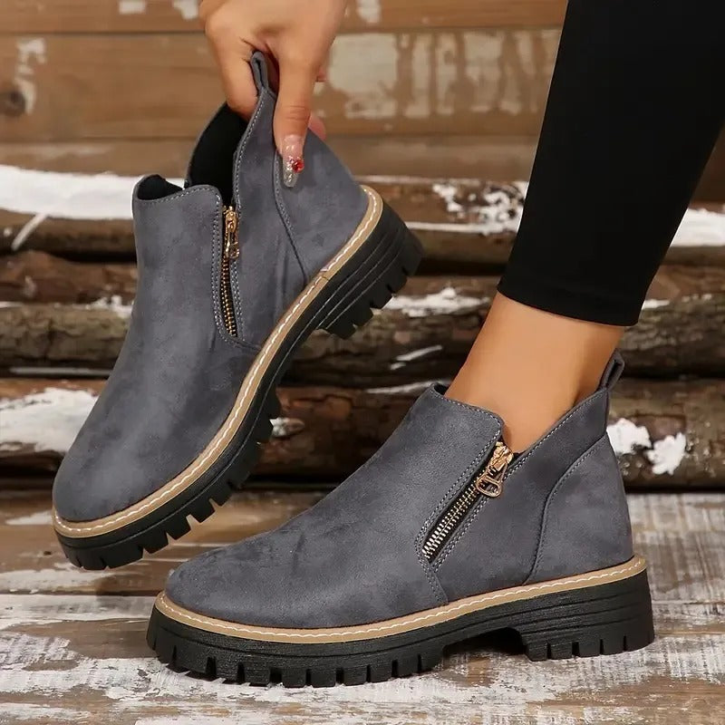 Women's Zipper Ankle Boots - Stylish Low Block Heel Booties