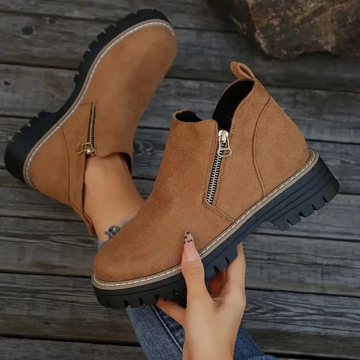 Women's Zipper Ankle Boots - Stylish Low Block Heel Booties