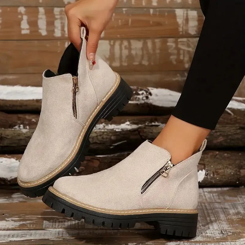 Women's Zipper Ankle Boots - Stylish Low Block Heel Booties