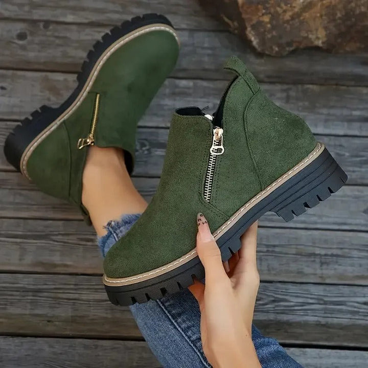 Women's Zipper Ankle Boots - Stylish Low Block Heel Booties