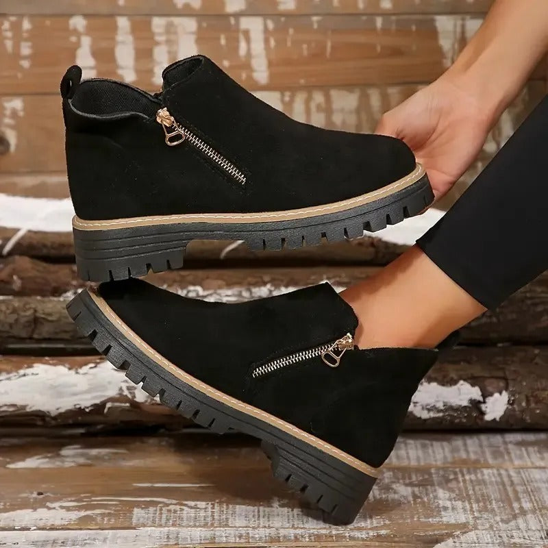Women's Zipper Ankle Boots - Stylish Low Block Heel Booties