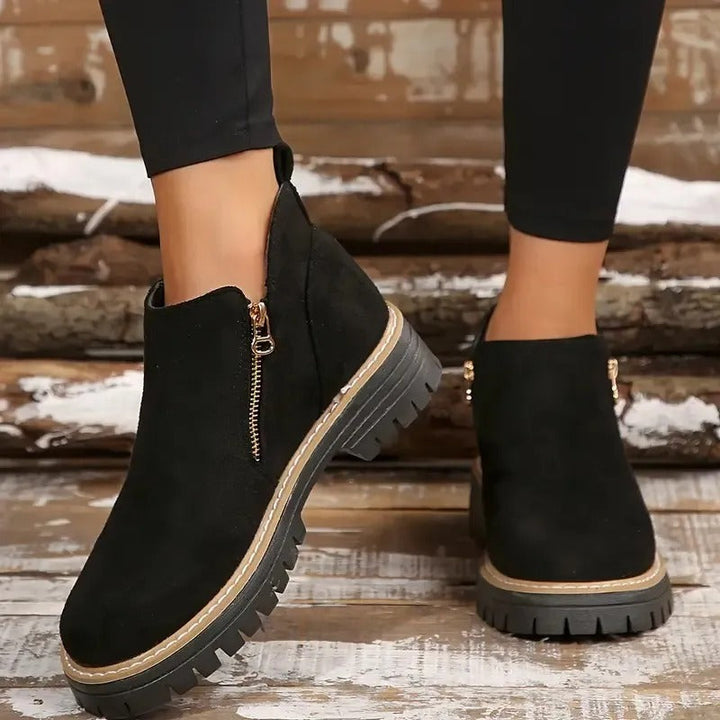 Women's Zipper Ankle Boots - Stylish Low Block Heel Booties