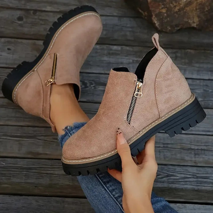 Women's Zipper Ankle Boots - Stylish Low Block Heel Booties