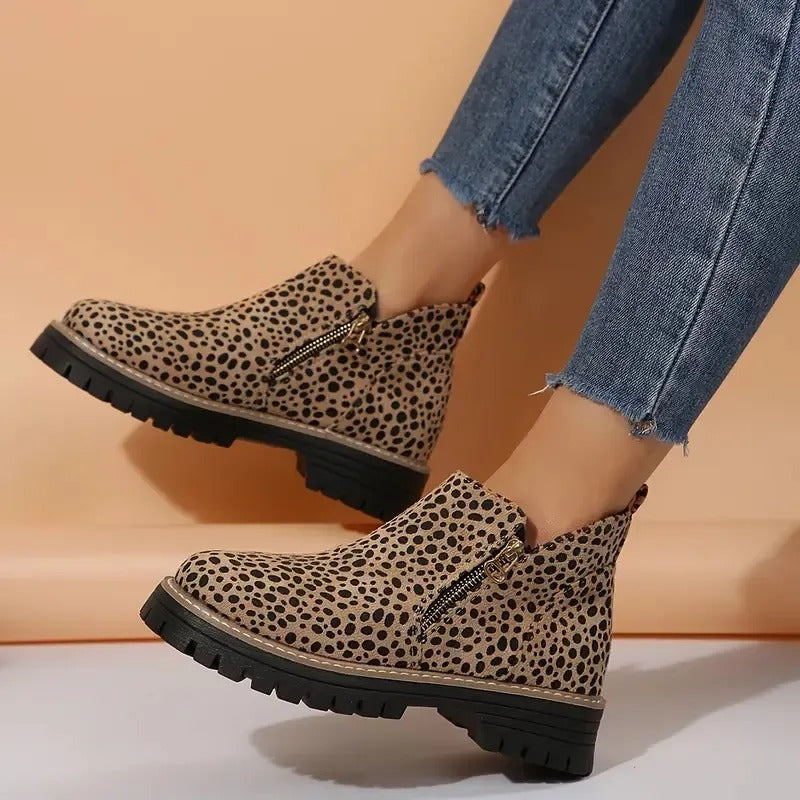Women's Zipper Ankle Boots - Stylish Low Block Heel Booties