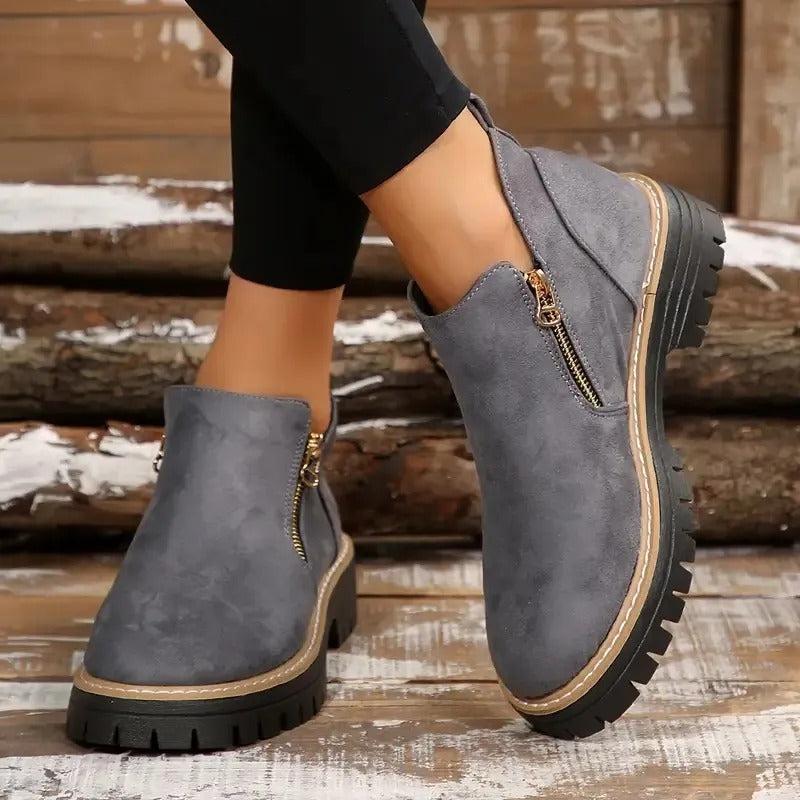 Women's Zipper Ankle Boots - Stylish Low Block Heel Booties