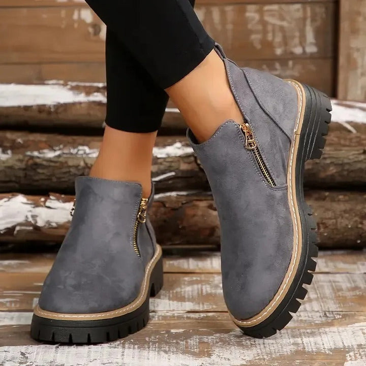 Women's Zipper Ankle Boots - Stylish Low Block Heel Booties