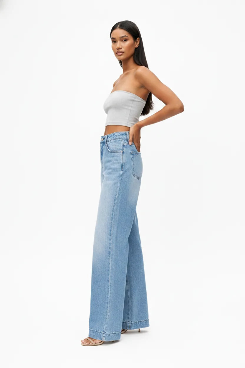 Ines Wide Leg Jeans Acid Wash Elite