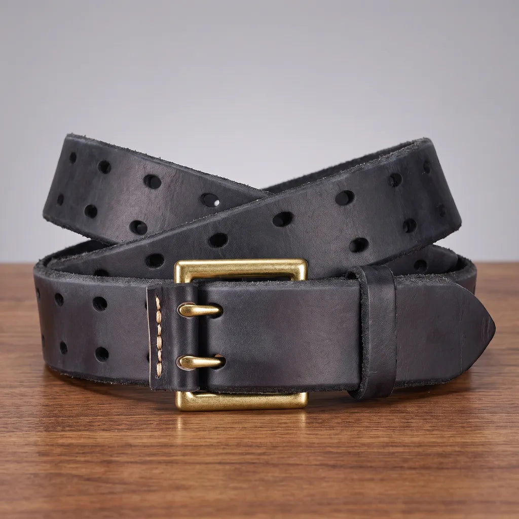 Men's Leather Double Buckle Belt - Twin Hole Work Casual Jean