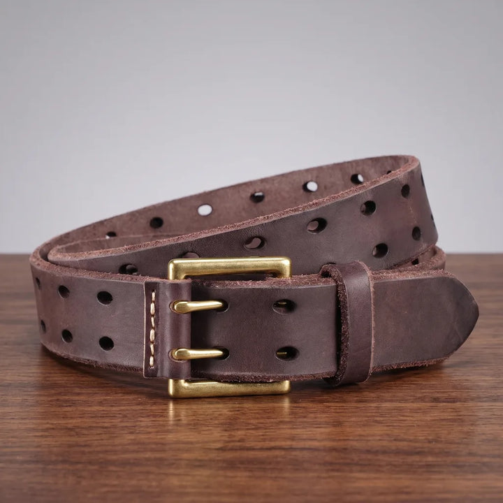 Men's Leather Double Buckle Belt - Twin Hole Work Casual Jean