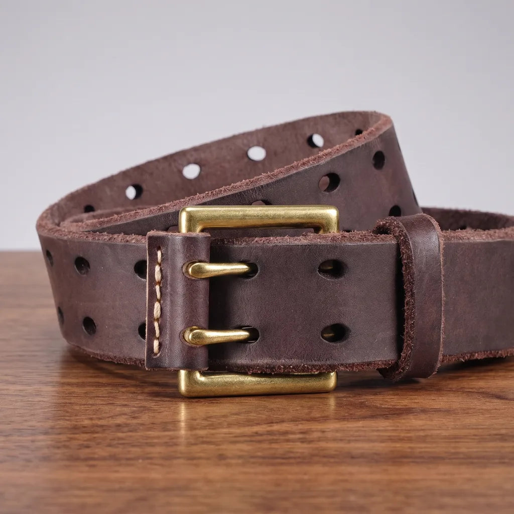 Men's Leather Double Buckle Belt - Twin Hole Work Casual Jean