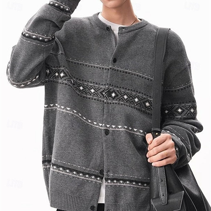 Men's Geometric Pattern Button-Down Holiday Knit Cardigan