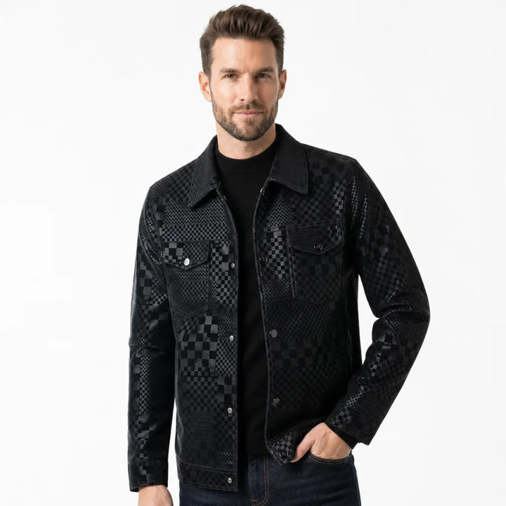 Men's Plaid Spread Collar Button Front Jacket