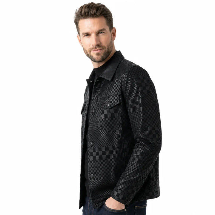 Men's Plaid Spread Collar Button Front Jacket